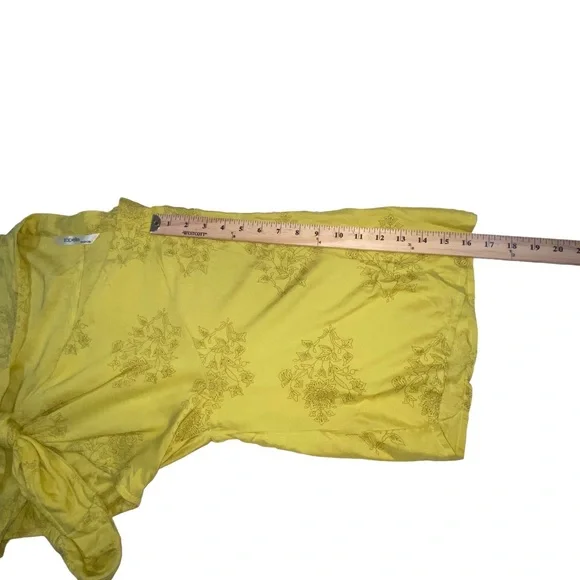 Zapelle Custom Rayon Yellow Floral Tie Front Crop Cropped Top - S/M?Bust 36” - Picture 6 of 11